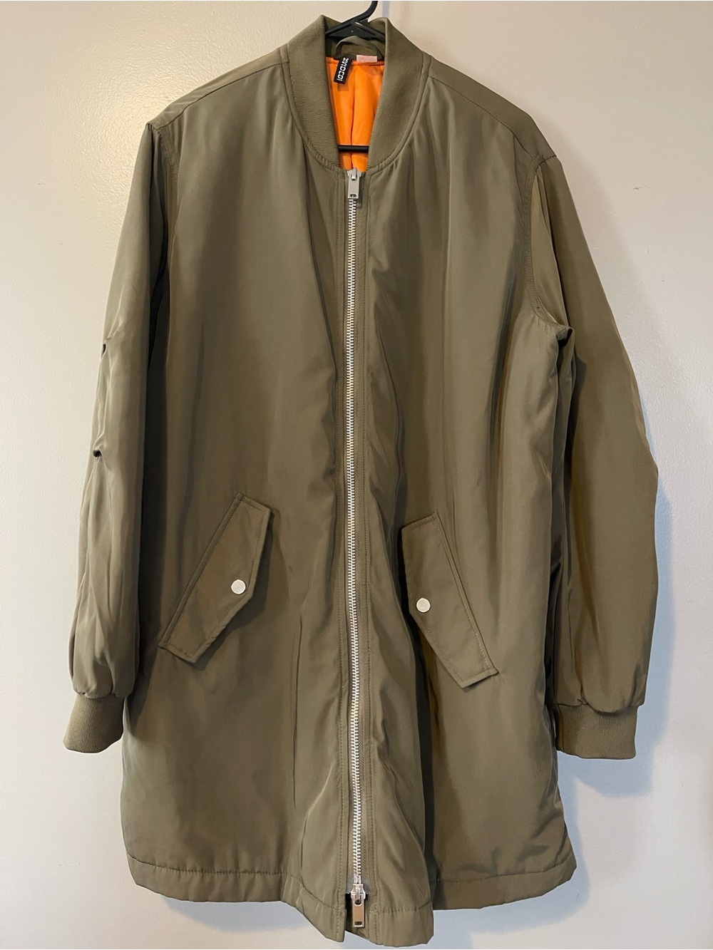 H&M Divided Olive Bomber Jacket with Orange Lining
